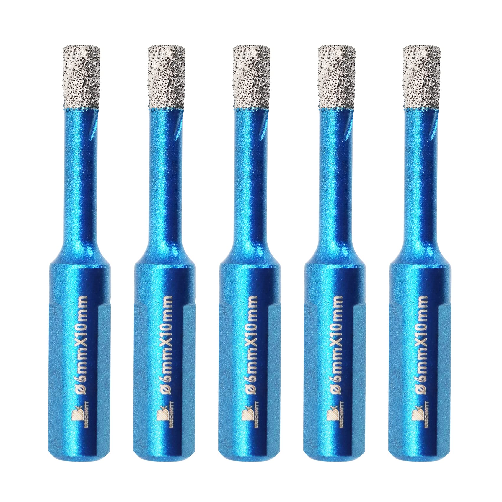 Dry Diamond Core Drill Bit Set,BRSCHNITT 5pcs 6mm Diamond Hole Saw Core Drill Bit with Triangle Shank for Porcelain Tile Ceramic Stone Granite Marble