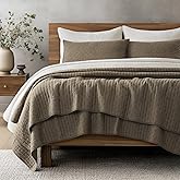 EVERGRACE Cross Stitch Pre-Washed Cotton Quilt Bedding Set Queen Size, Oversized 3 Pieces Lightweight Bedspread Coverlet for All Season, with 2 Matching Shams, Mocha Brown, 92"x96"