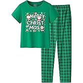 CYCHELRY Big Girls Pajamas Lovely 2PCS Soft Cartoon Short Sleeve with Pants Sleepwear Teens PJS Clothes Size 6-16