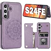 PASNEW for Samsung Galaxy S24 FE Flower Leather Wallet Case,S24 FE with Card Holder Magnetic Back Flip Protective Cases for Women,6.7inch,Purple