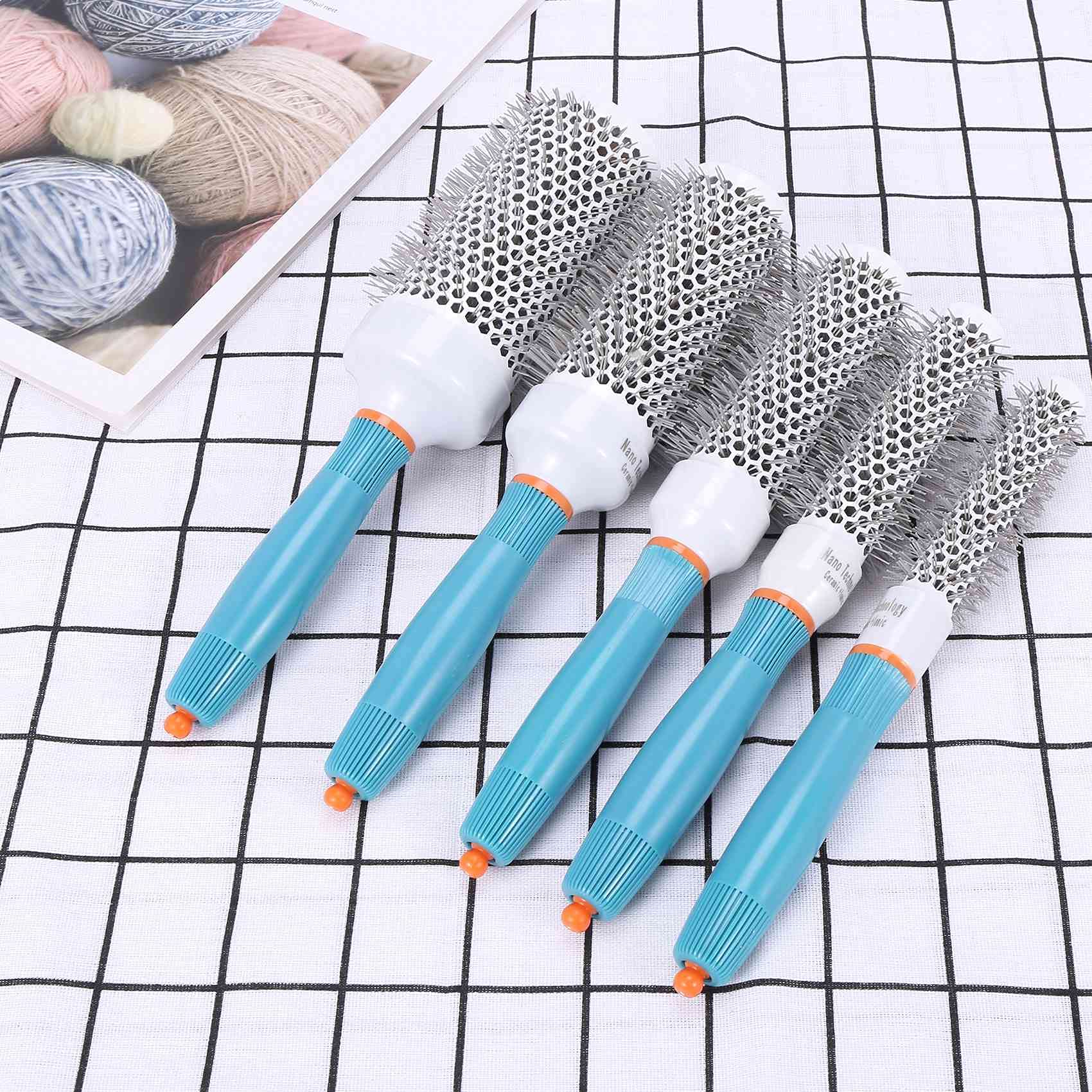 Smallterm Ceramic Ionic Round Hair Brush Hairdressing Hair Salon Styling Curling Brush Tool Set（19mm 25mm 32mm 45mm 53mm） (Blue)