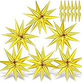 Gold Star Balloons - 74 Pcs Big 26 Inch Mylar Spike Balloons, 12 Point Star Explosion Foil Cone Balloon for Birthday, Wedding, Graduation, New Years, Party Supplies