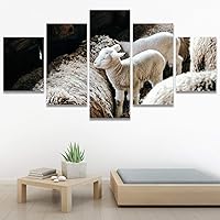 SIGNWIN 5 Panel Canvas Wall Art Animals Farmhouse/Country Fun Group Multicolor for Home Decorations Ready to Hang - 60