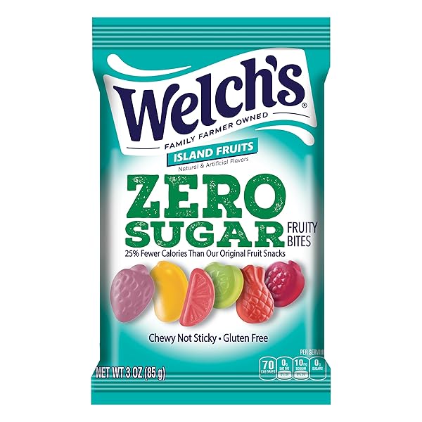 WELCH’S ZERO SUGAR FRUITY BITES, ISLAND FRUITS SNACK PACK, GLUTEN FREE & SUGAR FREE SNACKS, 3OZ SNACK PACK (PACK OF 1)