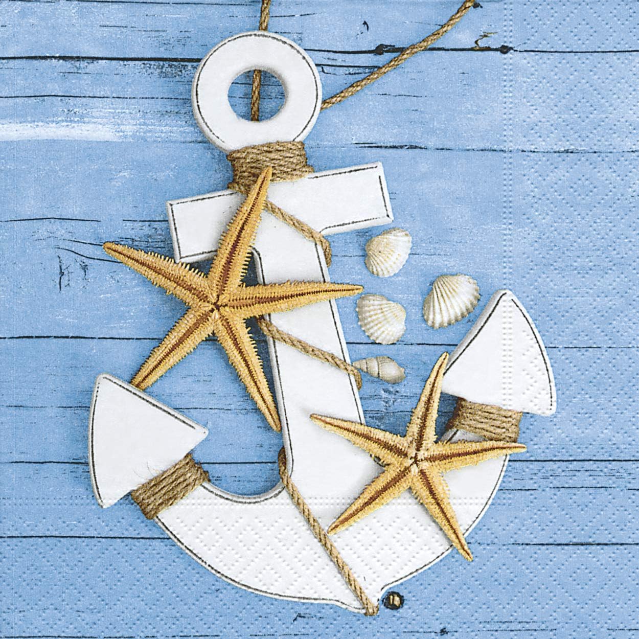 20 Napkins Starfish on Anchor, Shells, Lake, Sea, Maritime 33 x 33 cm