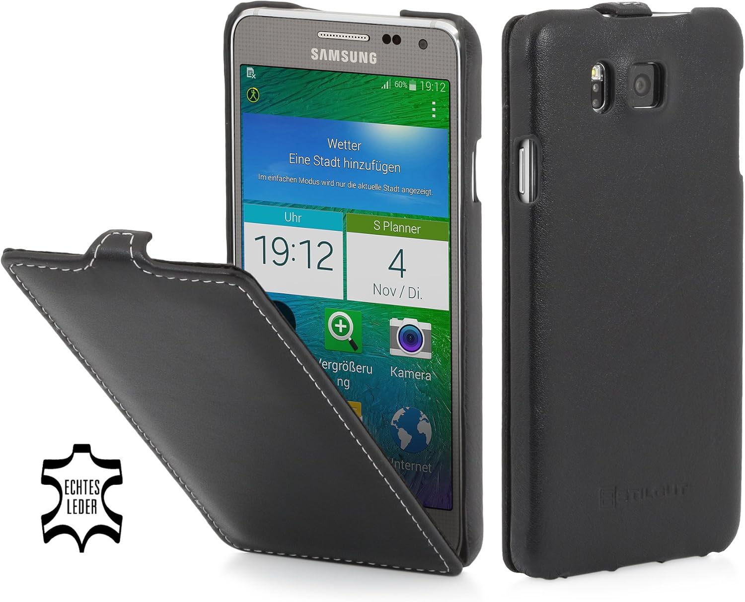 StilGut® UltraSlim Leather Case for Samsung Galaxy Alpha, Black Nappa