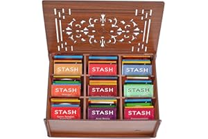 EVA'S GIFT UNIVERSE Tea Sampler Gift Box – 80 Tea Bags, 28 Unique Flavors – MDF Wooden Organizer – Premium Variety Pack for Family, Friends, Coworkers – Brown Edition