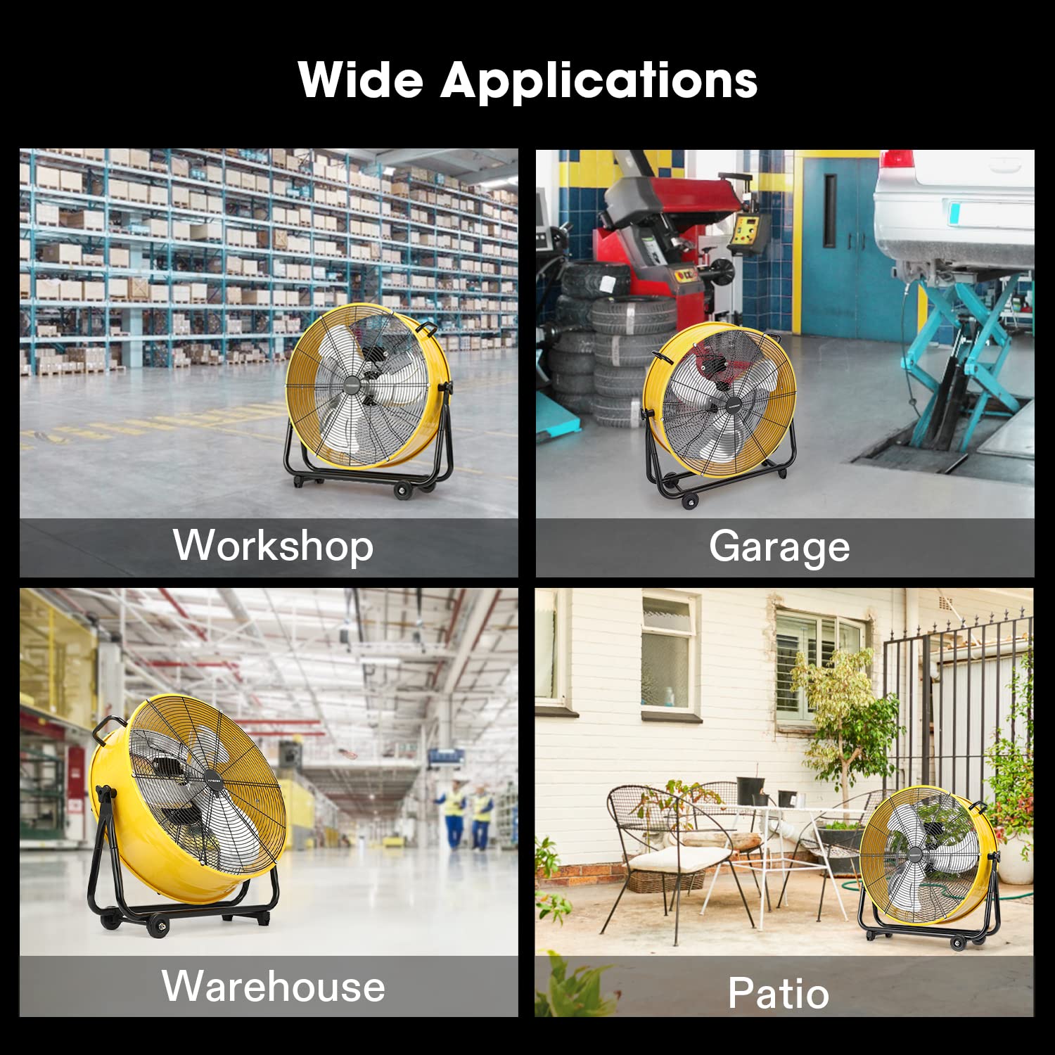 VIVOSUN 24 Inch Industrial Tilt Drum Fan Heavy Duty, 8540 CFM, High Velocity, Air Circulation and Cooling for Warehouse Factory Garage Workshop Use, 3 Speed, ETL Certified