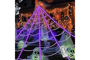 ECOHDT Brighter Spider Webs Halloween Decorations Lights,250 Purple LED Light Up,8 Modes 16.4Ft Giant Spiderweb with Remote Control,Waterproof & Timer,Halloween Decor for Yard Outside