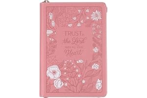 Christian Art Gifts Pink Vegan Leather Zipped Journal, Inspirational Notebook Trust in the Lord Scripture, Flexible Cover, 336 Ruled Pages, Bookmark, Proverbs 3:5 Bible Verse