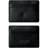 HELMBROOK London Wallet for Men, Slim Minimalist Card Holder, 6 Card Slots, Main Pocket, Full-Grain Handcrafted Front Pocket Leather, Gift Box - Pouch for Christmas & Birthday, Plain Black