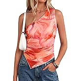 PRETTYGARDEN Going Out Tops for Women Floral Mesh Y2K Shirt 2026 Summer One Shoulder Asymmetrical Spring Vacation Clothes