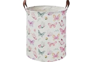 HKEC 19.7" Butterfly Laundry Basket,Kids Dirty Clothes Hamper,Waterproof Toys Storage Bin,Room Decor,Gift Baskets,Baby Nursery Hamper(Pink Butterfly)