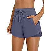 BMJL Womens 2 in 1 Running Shorts for Gym 2.5" Black High Waisted Drawstring Athletic Workout Shorts 3 Pockets