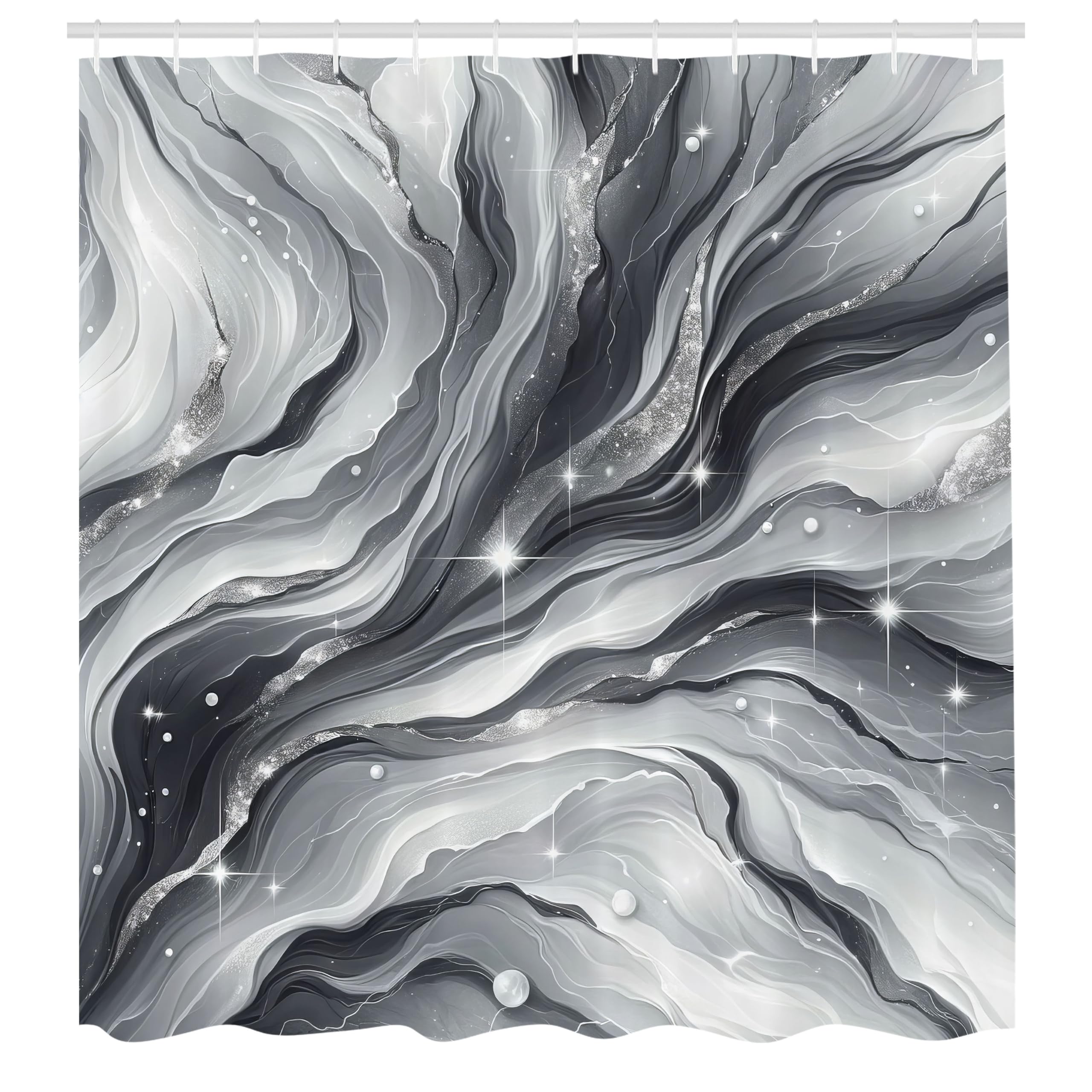 ABAKUHAUS Grey Shower Curtain, Monochrome Outer Space Lines, Cloth Fabric Bathroom Decor Set with Hooks, 175 x 200 cm, Pearl Purple Blue