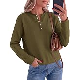 PRETTYGARDEN Women's Henley Cozy Sweaters Button Up Pullover | Stretchy Soft Knit, Drop Shoulder, Long Sleeve Tops, Crewneck Rolled Edge, Dressy Casual Blouses, Trendy Fall Winter Clothes