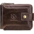 BULLCAPTAIN Mens Genuine Leather Zipper Wallet RFID Blocking Bifold Zip Around Multi Credit Card Holder,Big (brown)