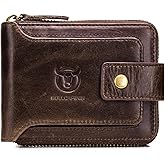 BULLCAPTAIN Mens Genuine Leather Zipper Wallet RFID Blocking Bifold Zip Around Multi Credit Card Holder,Big (brown)