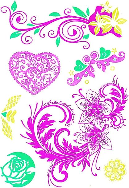 Amazon タトゥーシール ハート ネオンカラーアート Gt 405 Tattoo Seal ボディシール フェイクタトゥー タトゥシール刺青 トライバル ボディアート ボディジュエリー Uvライトで光る立体デザイン タトゥーシール 通販