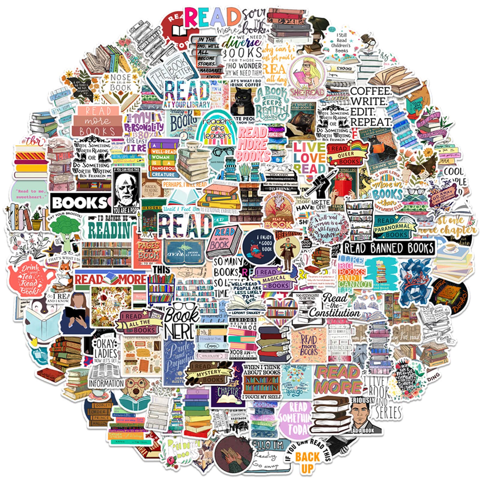200PCS Bulk Book Stickers, Inspirational Reading Water Bottle Stickers for Kids Teens Students Teachers, Reading Lovers Book Accessories, Bookish, Vinyl Waterproof Decals