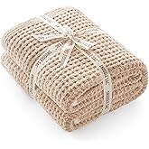 Snuggle Sac Waffle Throw Blanket for Couch Bed Sofa 50x60 inches, Reversible Beige Blanket Microfiber Fluffy Fuzzy Cozy Knit Soft Throws for Women Mothers Birthday Gifts