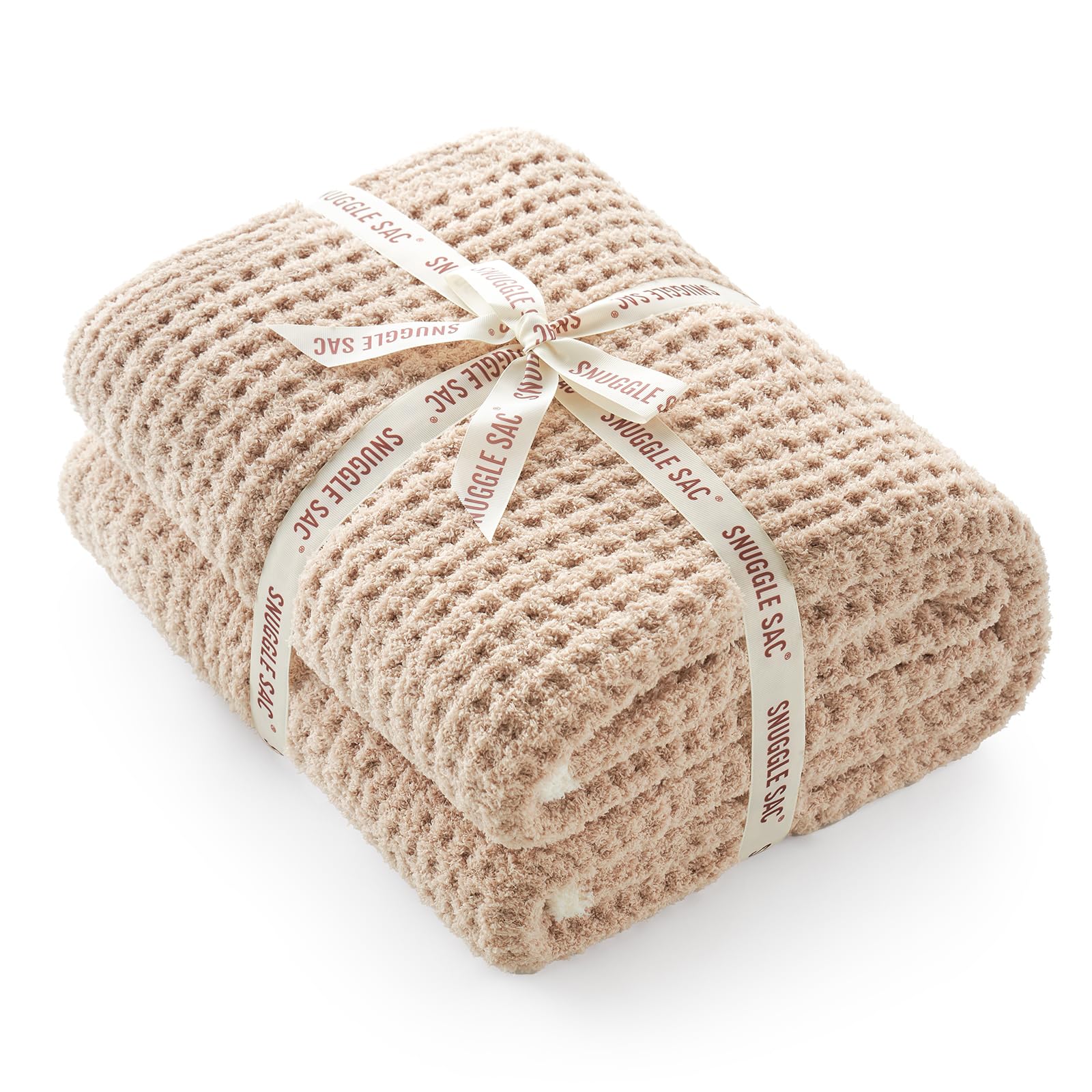 Photo 1 of Snuggle Sac Waffle Throw Blanket for Couch Bed Sofa 50x60 inches, Reversible Beige Blanket Microfiber Fluffy Fuzzy Cozy Knit Soft Throws for Women Mothers Birthday Gifts