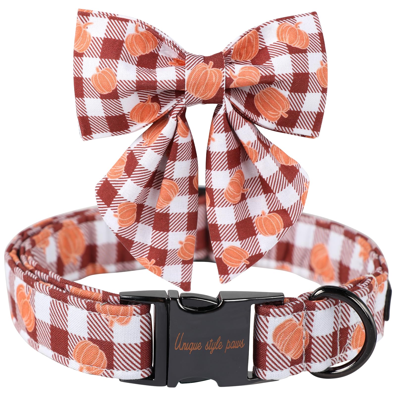Unique style paws Halloween Dog Collar, Pumpkin Dog Collar, Adjustable Plaid Bow Tie Collar for Boy Girl Dogs, Bowtie Collar with Metal Buckle, S, Neck 10-16in — image 1