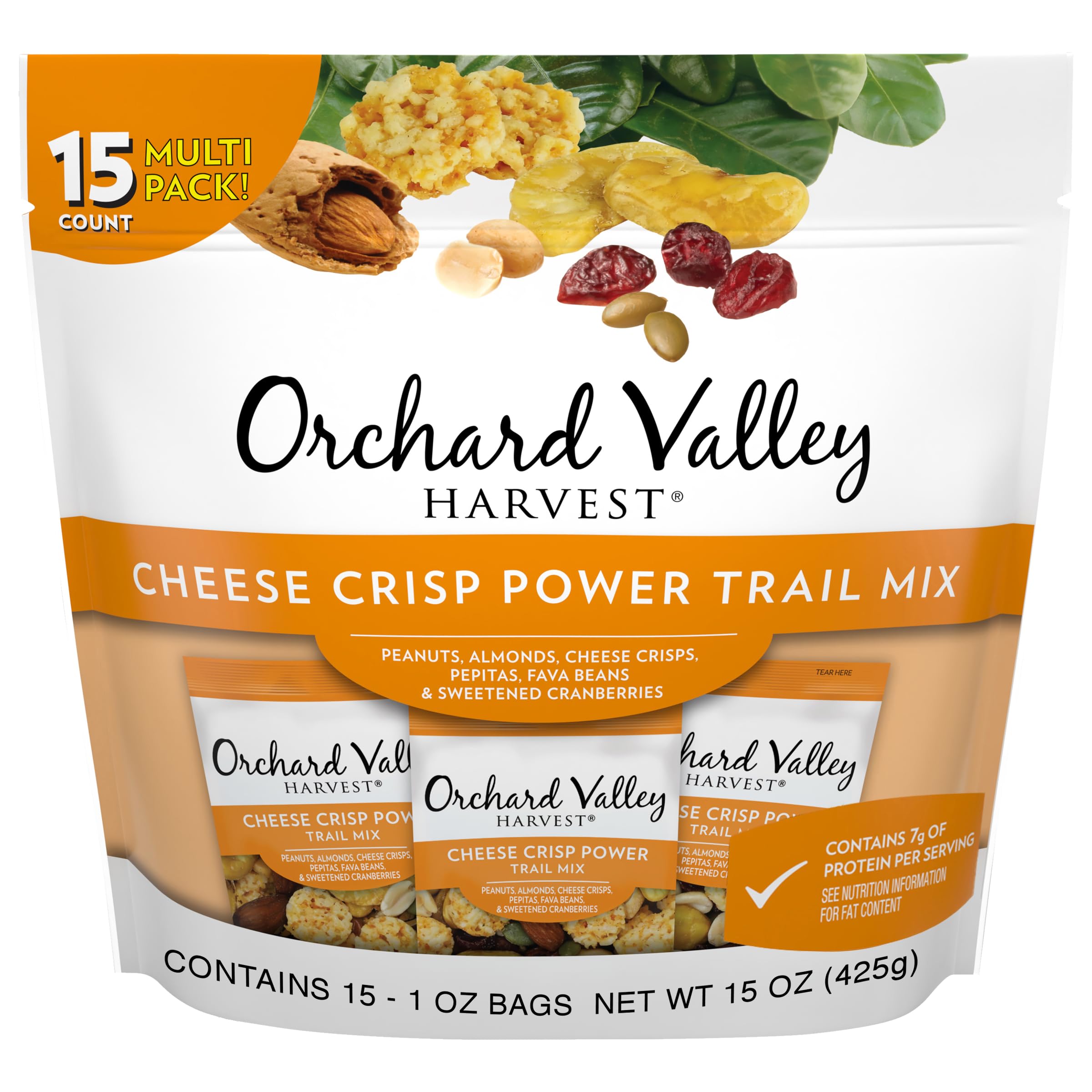 Photo 1 of  EXP: 08/30/2025 Orchard Valley Harvest Cheese Crisp Power Trail Mix, 1 oz Bags (15 count), Snack Packs, 7g Protein per serving, Trail Mix Individual Packs, Snacks for Adults and Kids