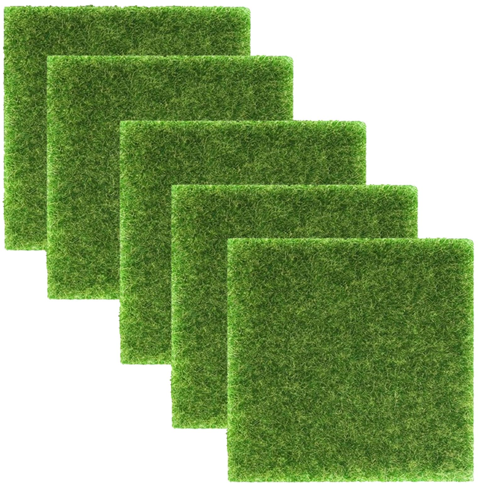 JCKD 5 pieces of miniature artificial grass carpet, artificial grass miniature moss, artificial green lawn mat, suitable for indoor and outdoor garden decoration, terrace, micro landscape (15 x 15 cm)