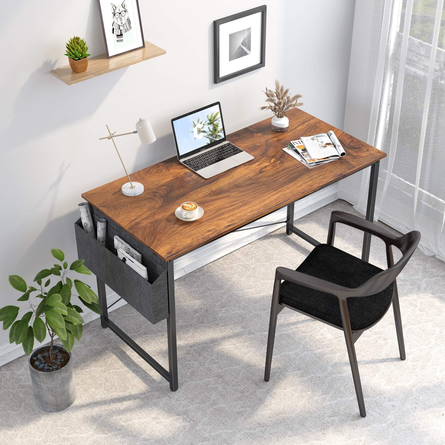 Cubiker Computer Desk 47" Home Office Writing Study Desk, Modern Simple Style Laptop Table with Storage Bag, Black: Kitchen & Dining