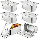 Dyna-Living 6 Pack Hotel Pan, 1/3 Size 6 Inch Deep Steam Table Pan with Lid Anti Jam Stainless Steel Commercial Food Pans Catering Food Storage Containers for Hotel Restaurant Buffet Catering Supplies