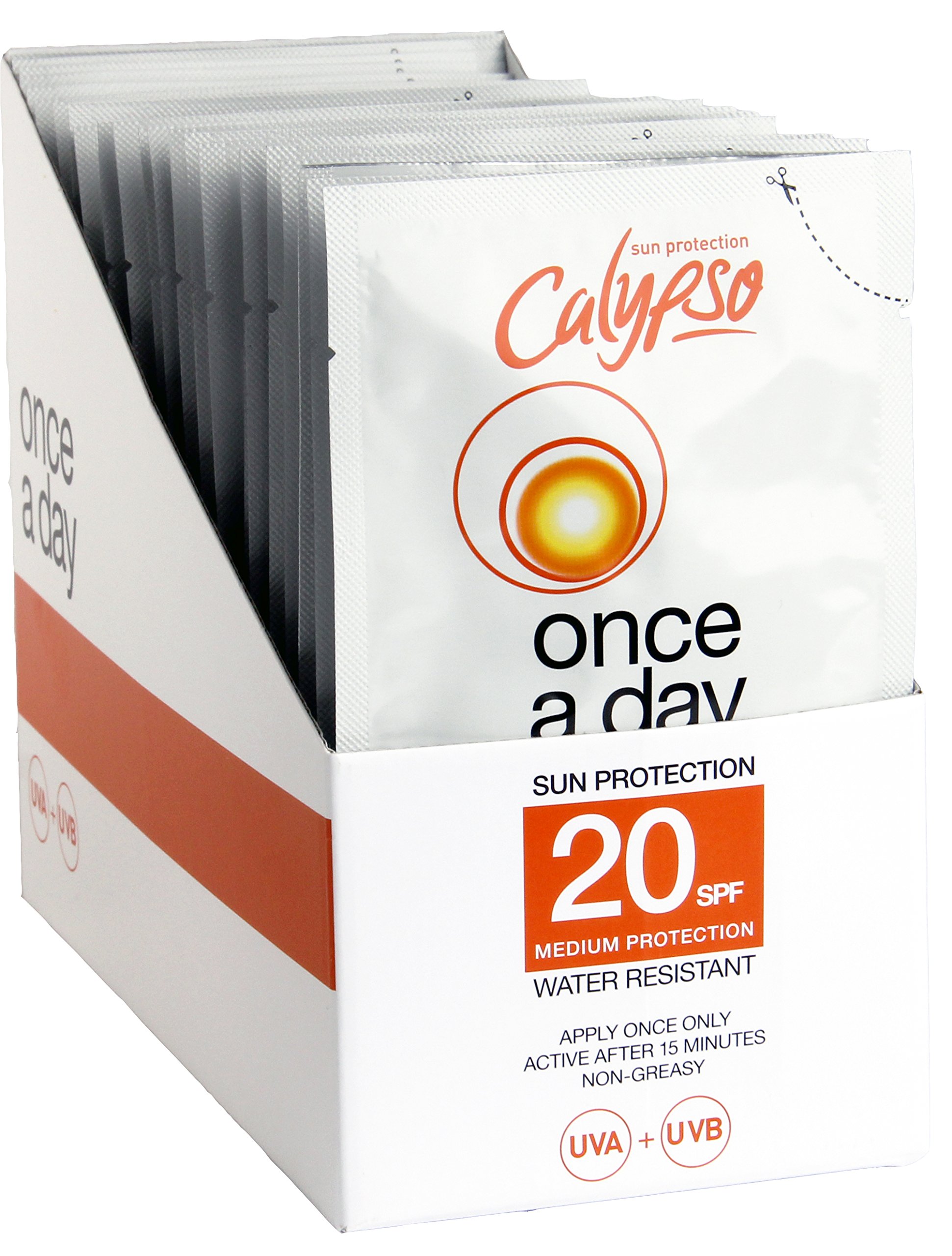 Calypso Once A Day Sun Protection Gel Sachets SPF 20 - Box of 24 × 40ml ǀ Travel Friendly | 8 hours Sunscreen, UVA and UVB Protection, Water Resistant, Non-Greasy