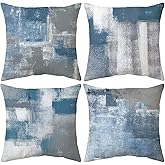 Balaena Set of 4 Blue and Grey Abstract Art Artwork Pillow Cover 18 x 18 Inch, Gallery Modern Decorative Throw Pillows Cushion Cover for Bedroom Sofa Living Room