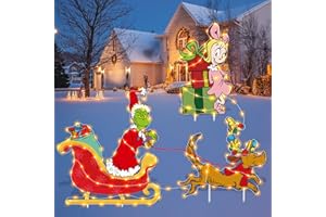 VLOSO 3PCS Grinchs Christmas Decorations with LED Lights,Grinchs Yard Signs with Stakes for Holiday Garden Lawn Yard Outdoor Grinchmas Whoville Decorations