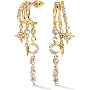 MUMREUES 14K Gold Earrings for Women Trendy Illusion Stud Dangle Earrings | Statament Hypoallergenic Earrings for Sensitive E
