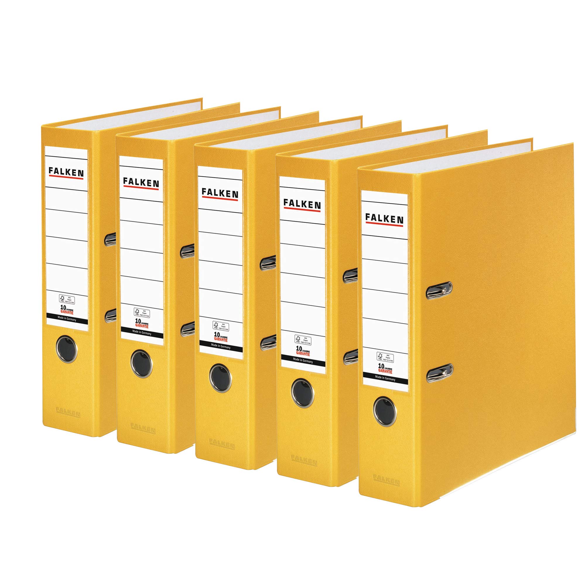 Original Falken 5-pack PP-Color plastic folders. Made in Germany. 8 cm wide DIN A4 yellow Vegan ring binder File folder Letter folder Office folder Plastic folder Slotted folder — image 1