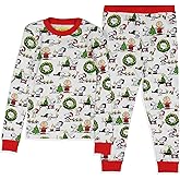 INTIMO Peanuts Boys' Girls' Unisex Christmas Santa Snoopy Charlie Brown Characters Sleep Pajama Set