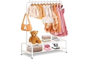 MIROLAM Kids Clothing Rack - Dress Up Clothes Rack - Baby Toddler Closet - Mini Freestanding Coat Racks with 2 Fabric Shelves - Small Kids Costume Wardrobe - Garment Rack for Hanging Clothes Organizer