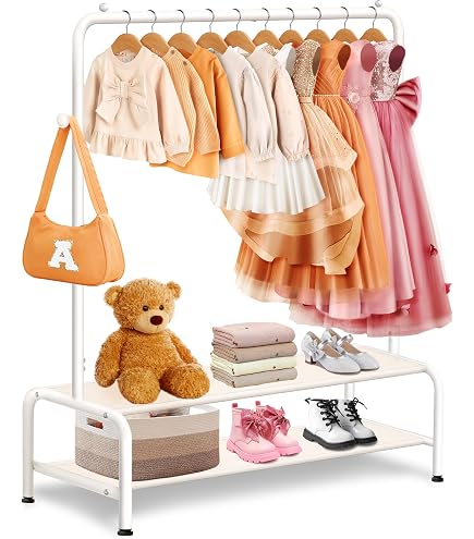 Kids & Pet Clothing Rack - Solid Wood Hanging Rod With Storage Shelf, Dog Cat Wardrobe Organizer