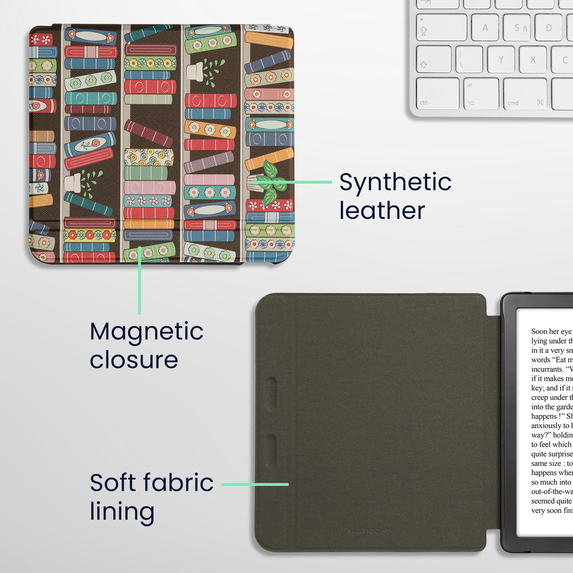 kwmobile Case Compatible with Kobo Libra Colour Case - eReader Cover - Summer Library Blue/Green/Dark Pink