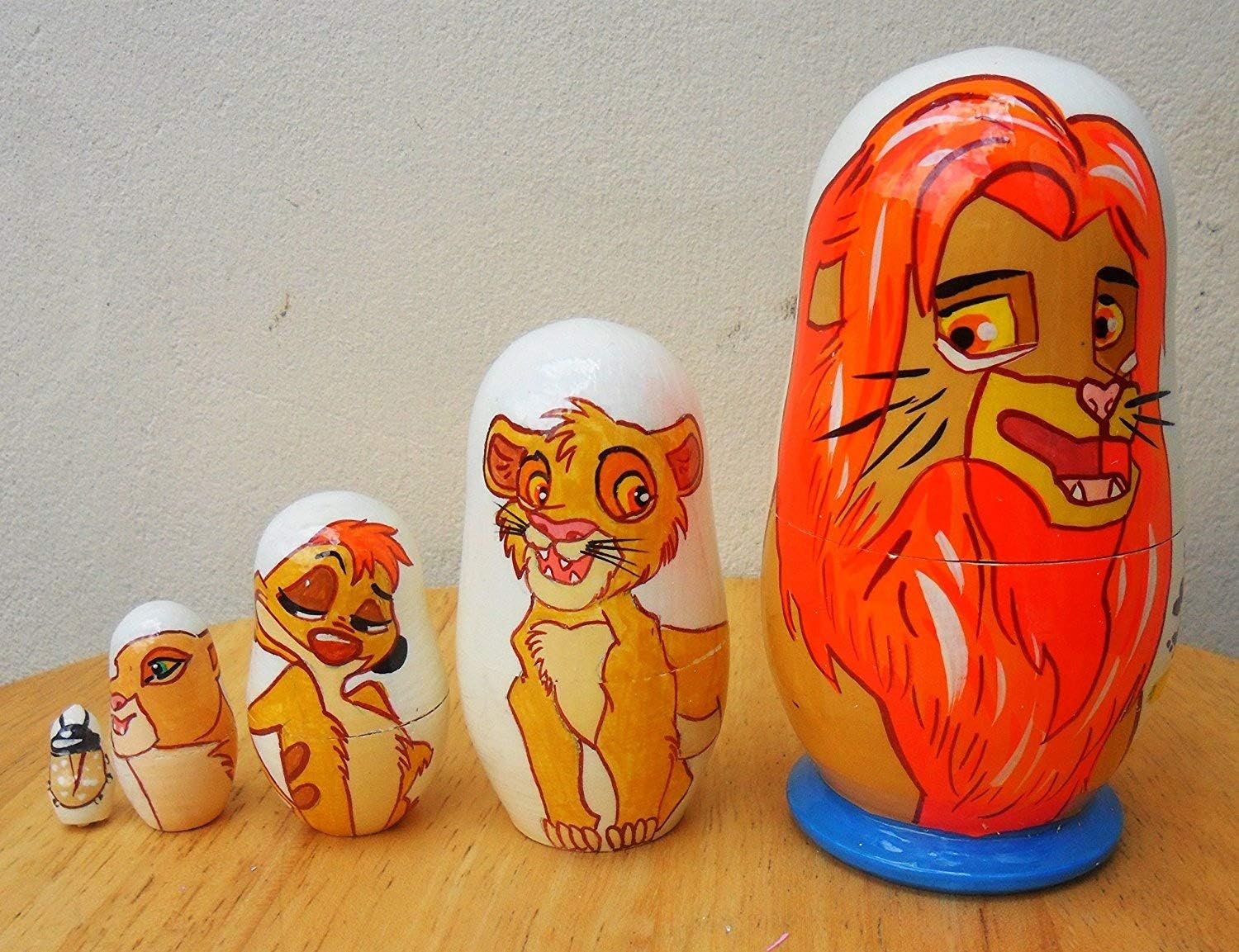 From Siberia with Love The Lion King Russian nesting Doll Set of 5 piece. Hand-painted in Russia.