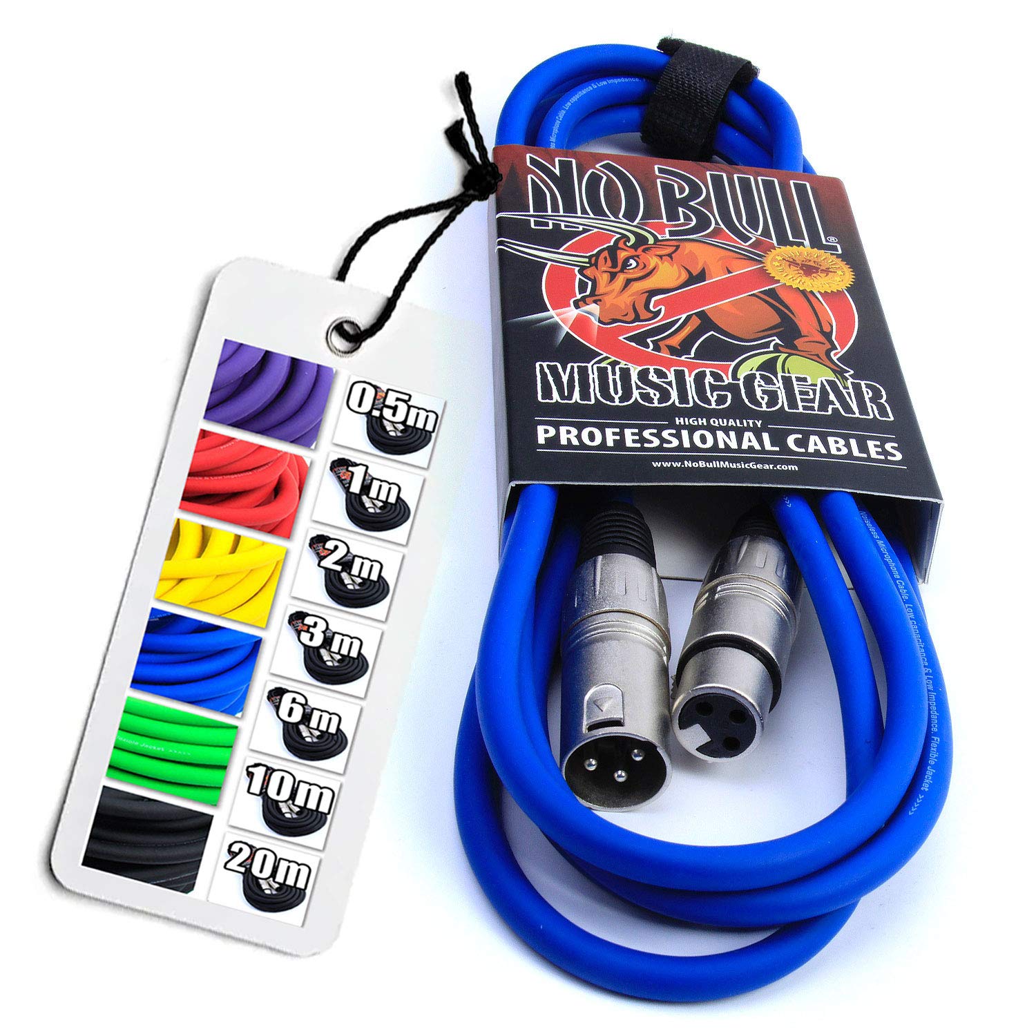 No Bull Nordell Music Gear' Premium XLR Cable (Blue, 3m): Achieve a Clearer Audio Signal with Balanced Male to Female Microphone Lead, plus Cable Tie