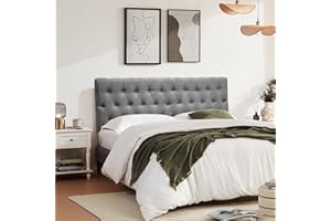 YI DANICA Linen Upholstered Headboard - Diamond Tufted - Adjustable Height - Metal Legs - Bed Frame - Queen/Full Size
