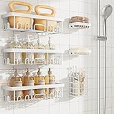 Veken 6-Pack Rustproof&Waterproof Shower Caddy, Adhesive Shelves Rack with Soap Holder, Large Bathroom & Washroom Organizer, No Drilling Wall-Mounted Kitchen&Home Decor,Ideal for Bathtub Storage,White