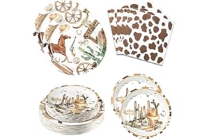 OSONM 180PCS Cowboy Party Supplies Serve 60, Western Party Paper Plates and Napkins Kit for Wild West Cowboy Rodeo Birthday Baby Shower Party Decorations, Includes Dinner Plates, Dessert Plates, Napkins