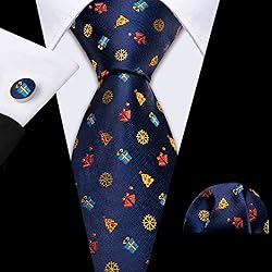 Barry.Wang Mens Christmas Tie Set Navy Red Yellow