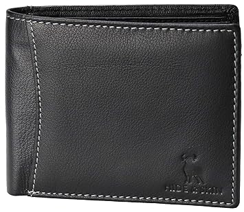 HIDE & SKIN RFID Blocking Men Leather Wallet (8 Card Slot,Black)