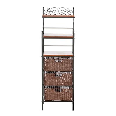 Manilla Baker's Rack with 3 Drawers, Wood & Black Metal Frame
