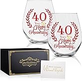 Perfectinsoy 40 Years Happy Anniversary Wine Glass Set of 2, 40th Anniversary Ruby Wedding Gifts for Mom, Dad, Wife, Soulmate, Couple, Funny Vintage Unique 40 Years Gifts, Wedding Present for Her Him