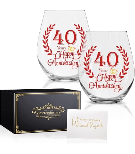 Cadeau Anniversaire 40 Ans Femme - Coffret Avec Verre à Vin Isolé 12 Oz, Bougie, Paille, Porte-clés... Élégant Et Pratique - 12